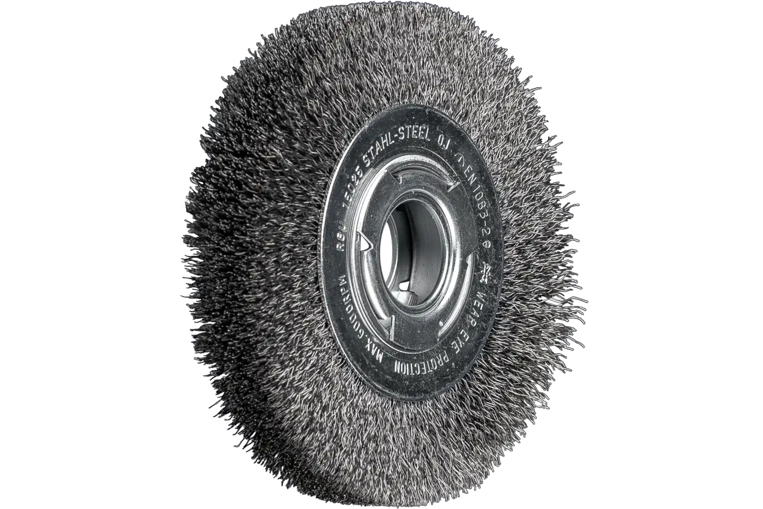 Show details for Pferd Crimped Wire Wheel Brush 6" Dia Medium Face .012 Carbon Steel 2" Arbor Picture of Pferd Crimped Wire Wheel Brush 6" Dia Medium Face .012 Carbon Steel 2" Arbor